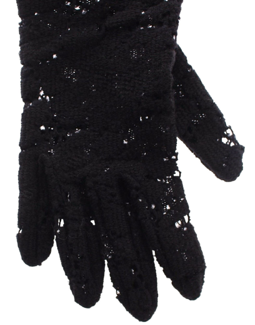 Thumbnail: Dolce & Gabbana Black Lace Wool Lambskin Fur Elbow Gloves