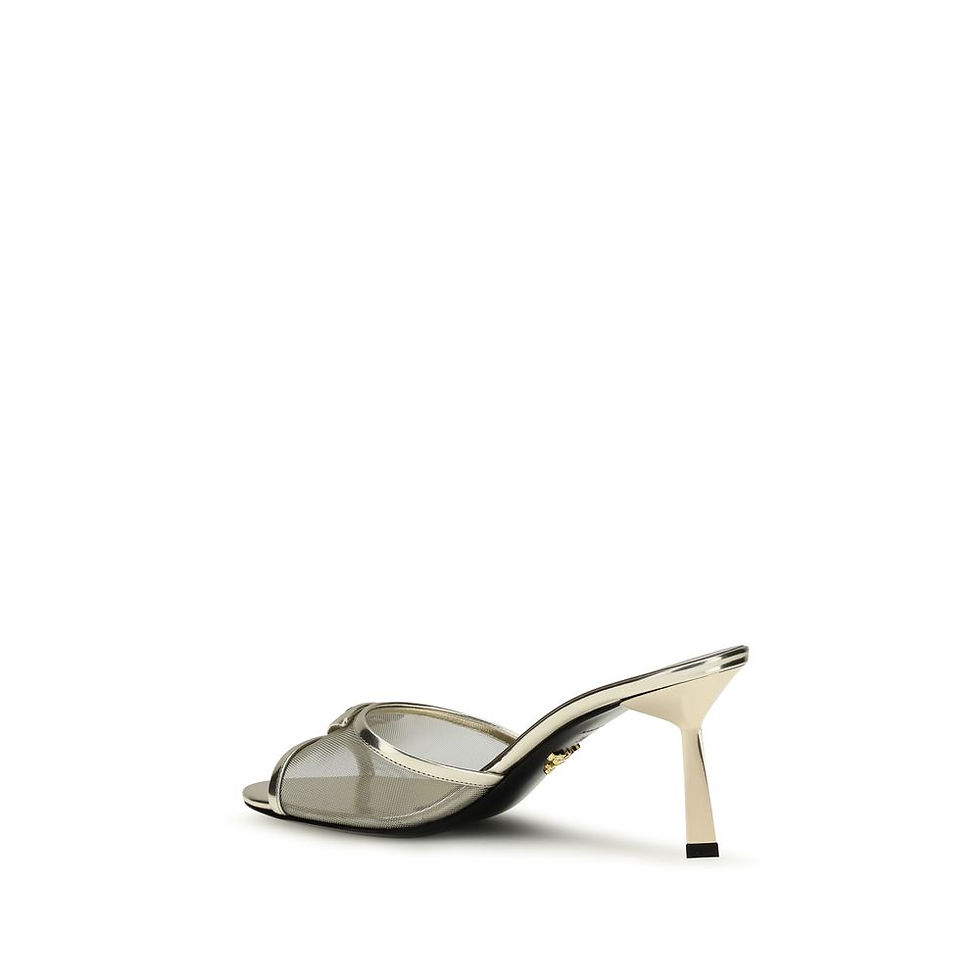 Thumbnail: Prada Silver Calf Leather Bos Taurus Stiletto Heel Sandals
