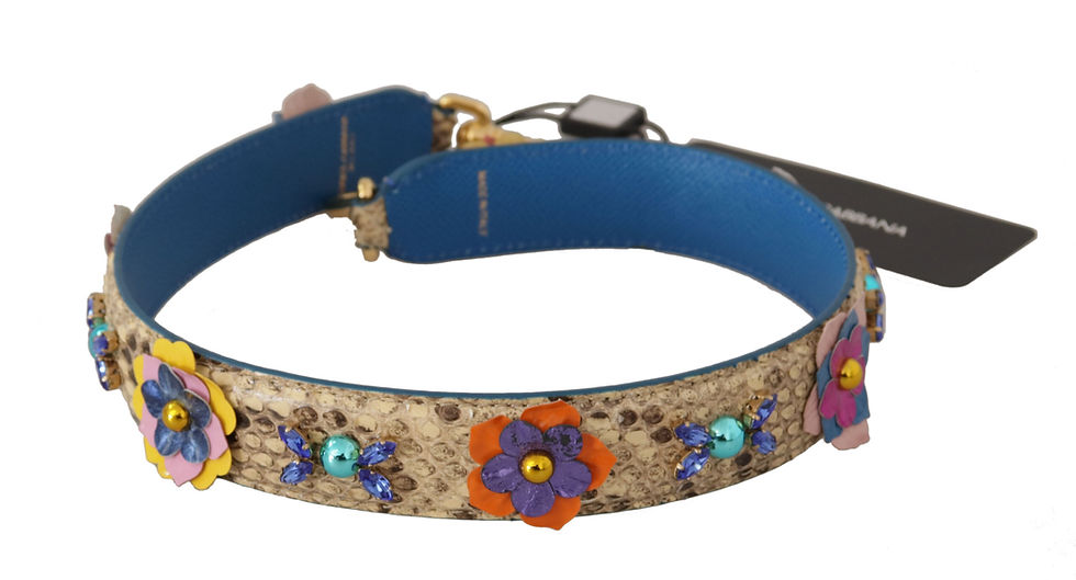 Thumbnail: Dolce & Gabbana Beige Python Leather Floral Studded Shoulder Strap