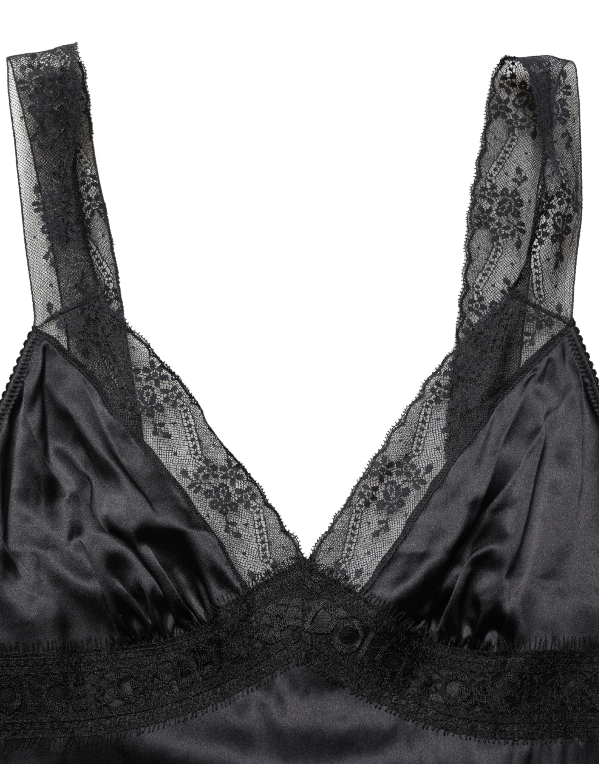 Dolce & Gabbana Black Silk Lace Trim Camisole V-neckline Tank Top