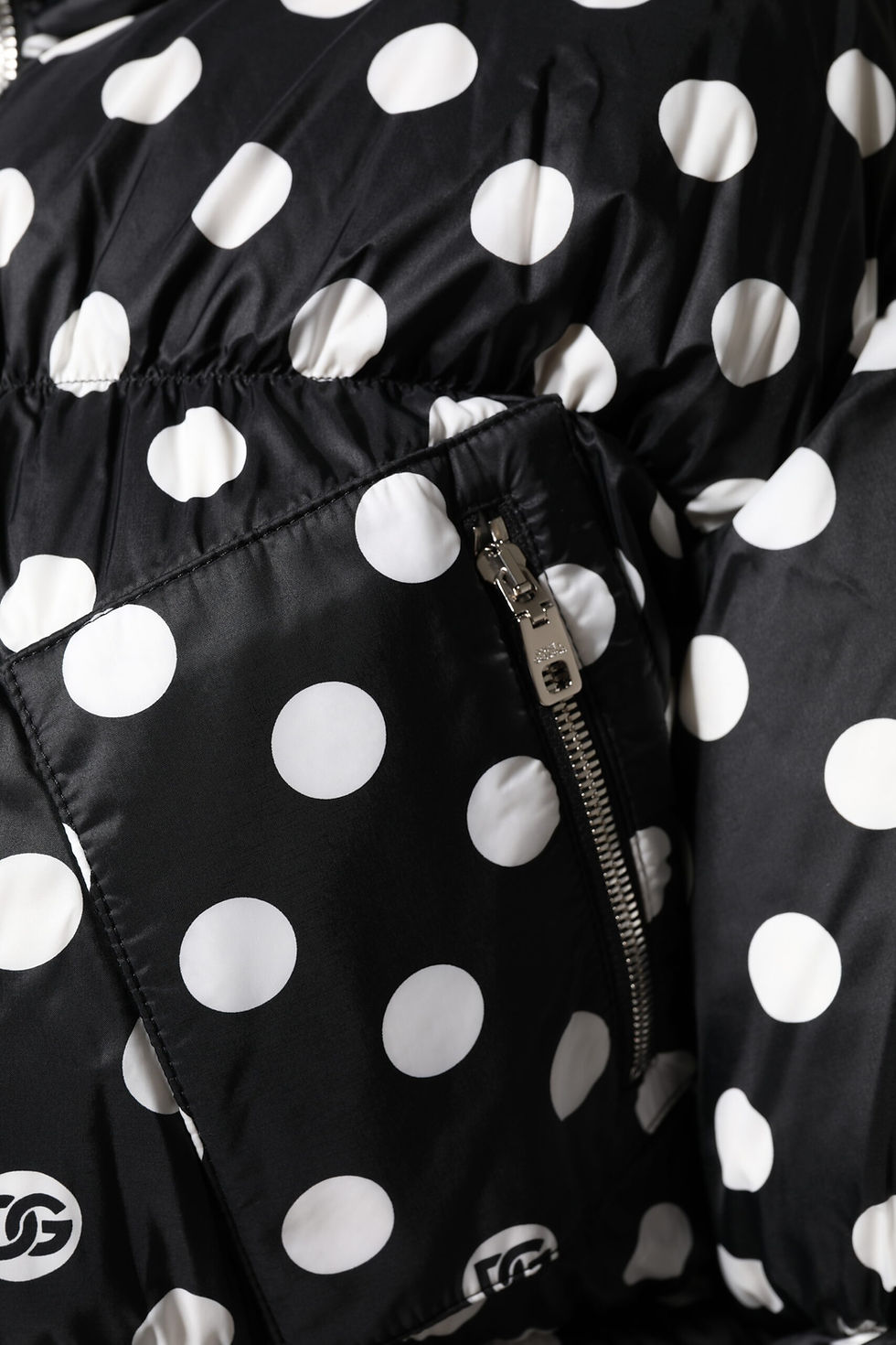 Thumbnail: Dolce & Gabbana Black White Polka Dot Full Zip Puffer Jacket