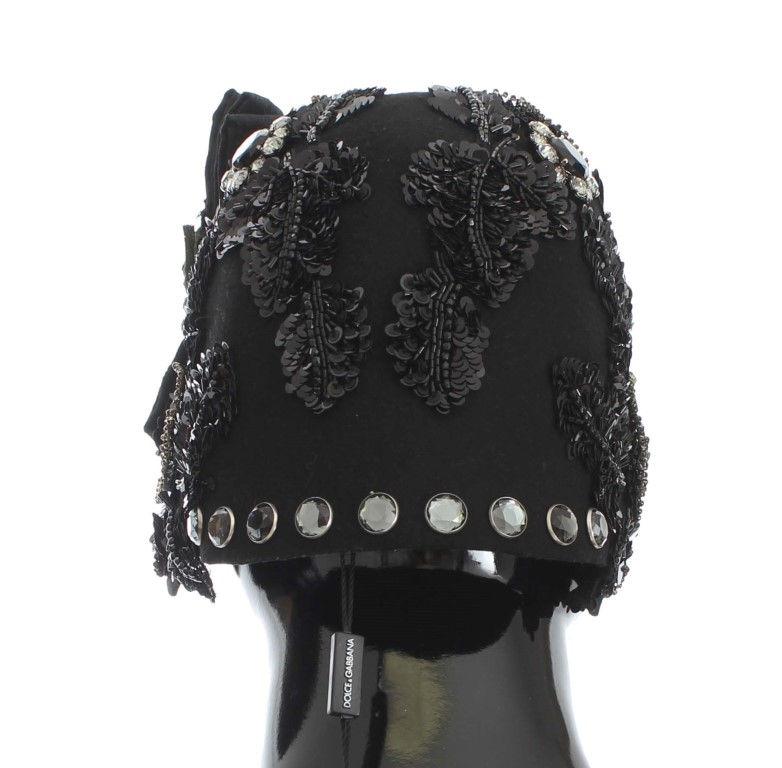 Thumbnail: Dolce & Gabbana Black Crystal Gold Cherries Brooch Hat