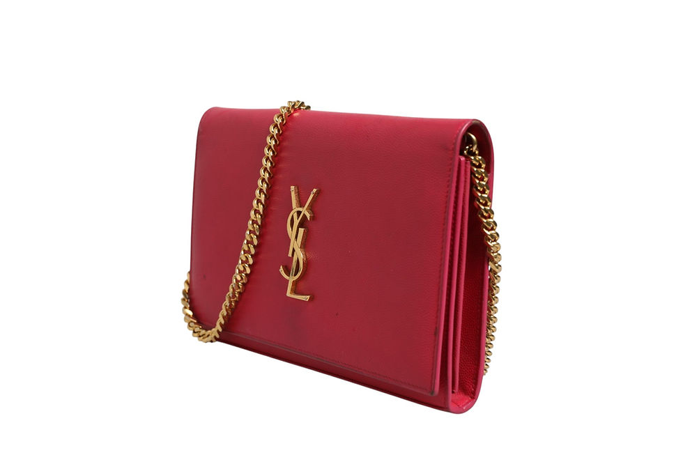 Thumbnail: Saint Laurent Red Leather Monogram Wallet on Chain
