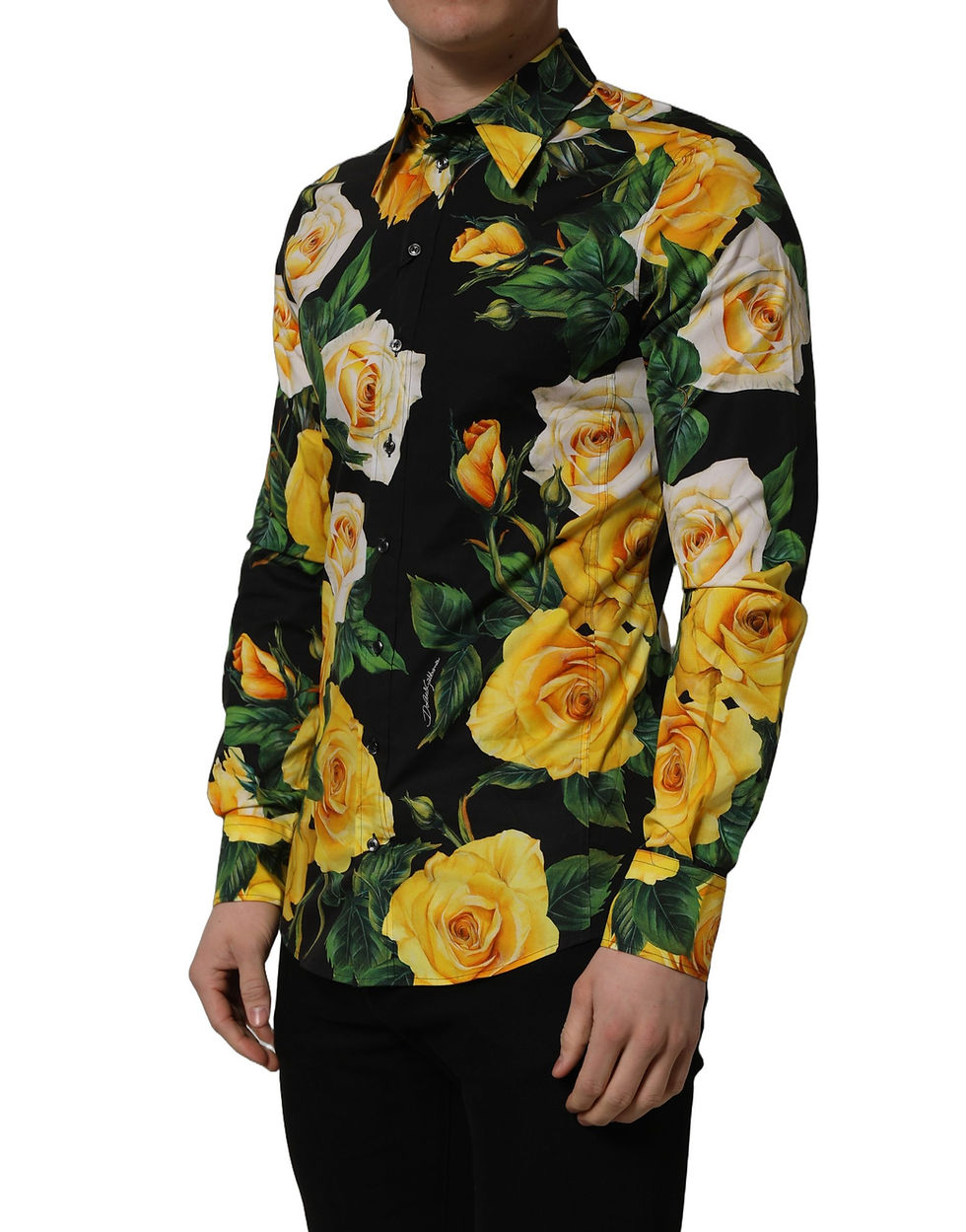 Thumbnail: Dolce & Gabbana Black Floral Stretch Cotton SICILIA Fit Dress Shirt