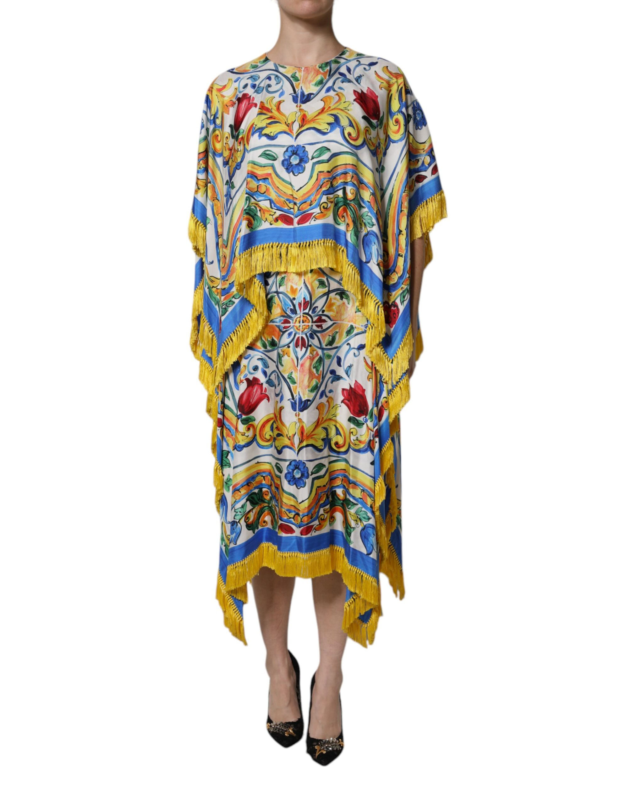 Dolce & Gabbana Multicolor Majolica Kaftan Short Sleeves Maxi Dress
