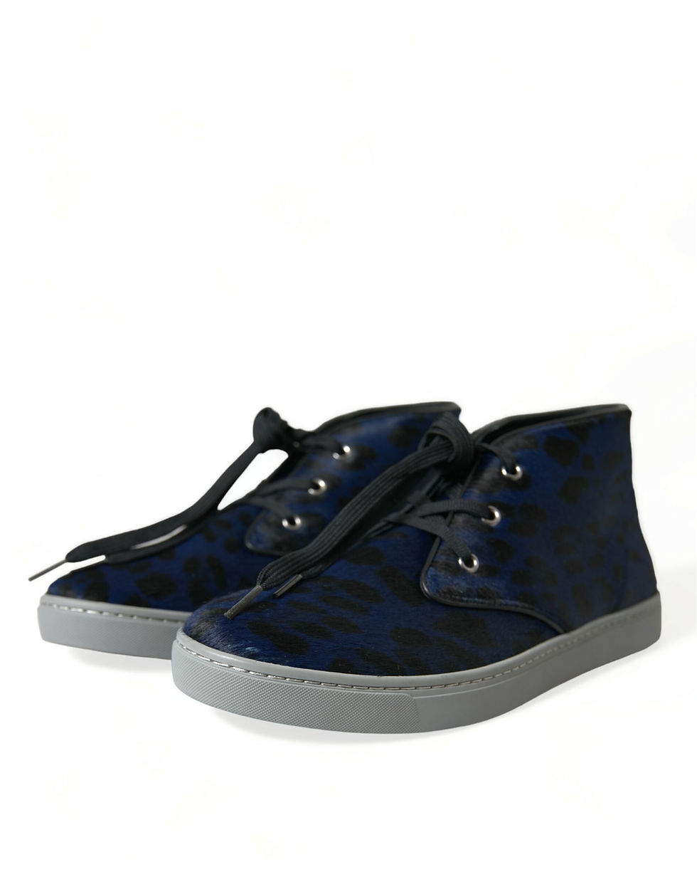 Thumbnail: Dolce & Gabbana Blue Calfskin Leopard Mid Top Sneakers Shoes
