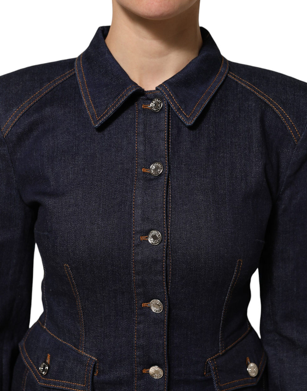 Thumbnail: Dolce & Gabbana Dark Blue Cotton Collared Denim Coat Jacket