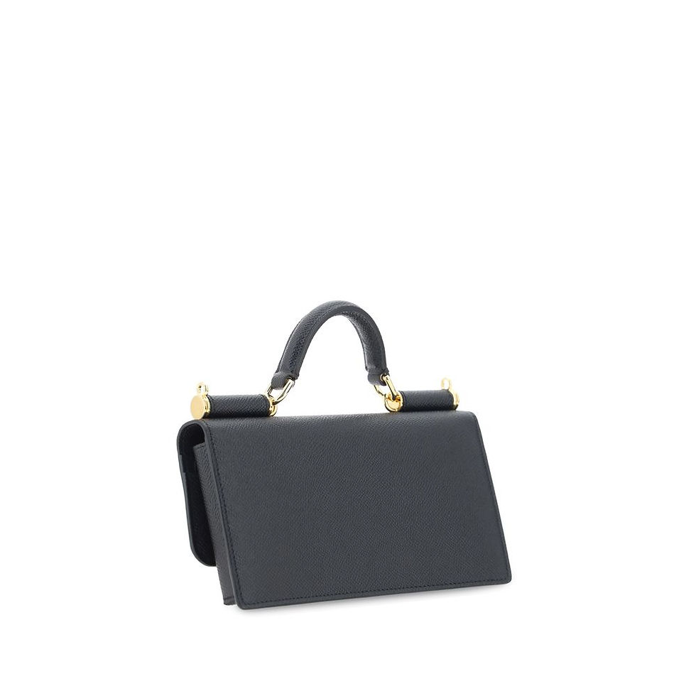 Thumbnail: Dolce & Gabbana Black Calf Leather Bos Taurus Shoulder Bag