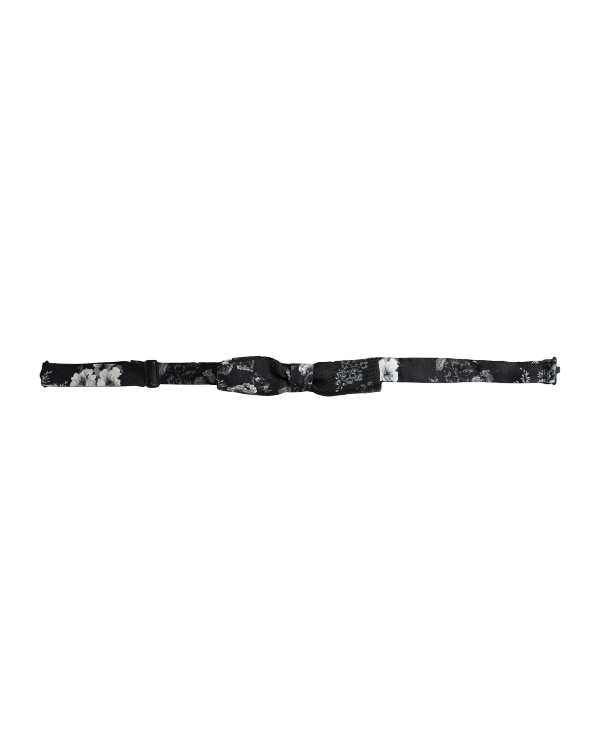Dolce & Gabbana Dark Gray Floral Silk Adjustable Neck Men Bow Tie