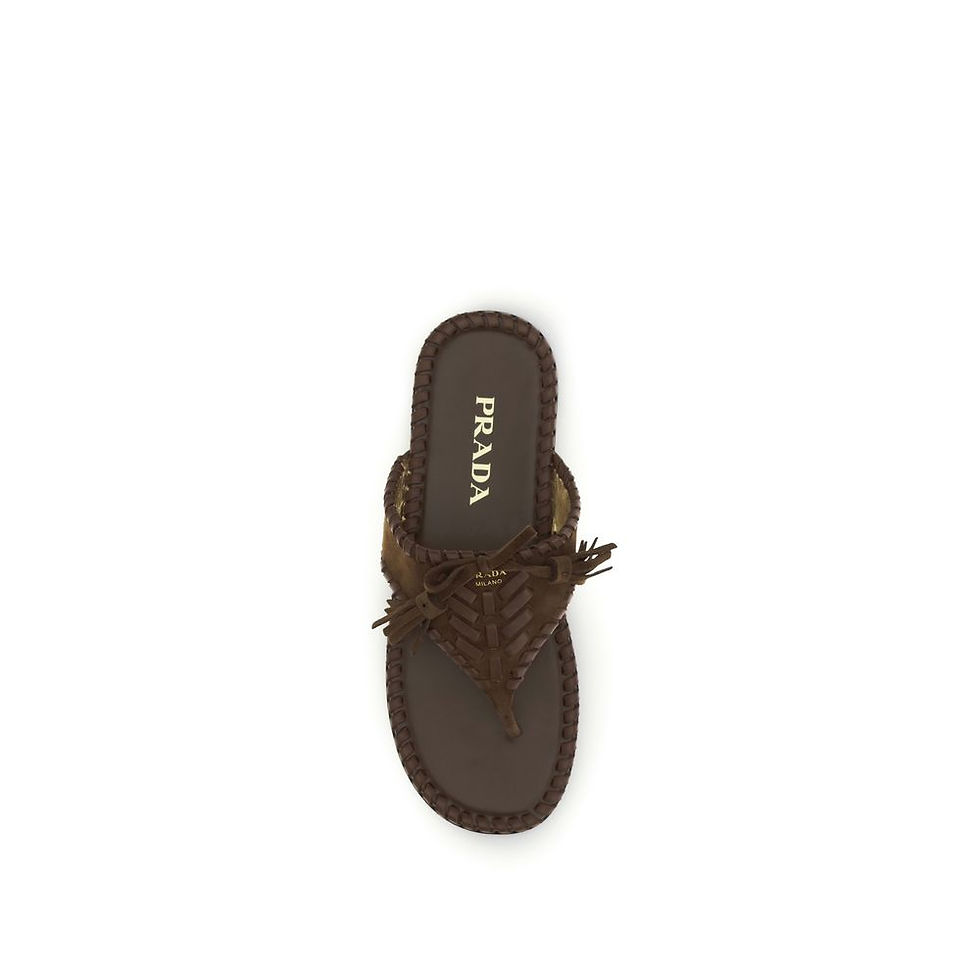 Thumbnail: Prada Brown Calf Leather Bos Taurus Flat Sandals