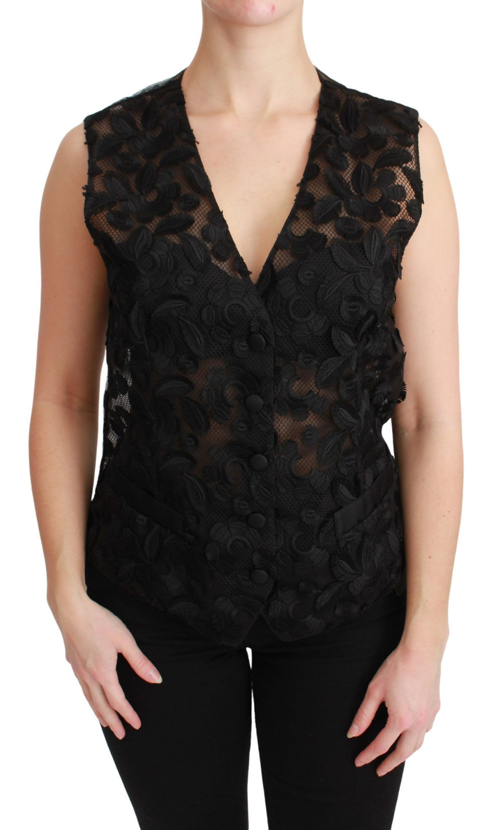 Thumbnail: Dolce & Gabbana Black Floral Brocade Top Gilet Waistcoat