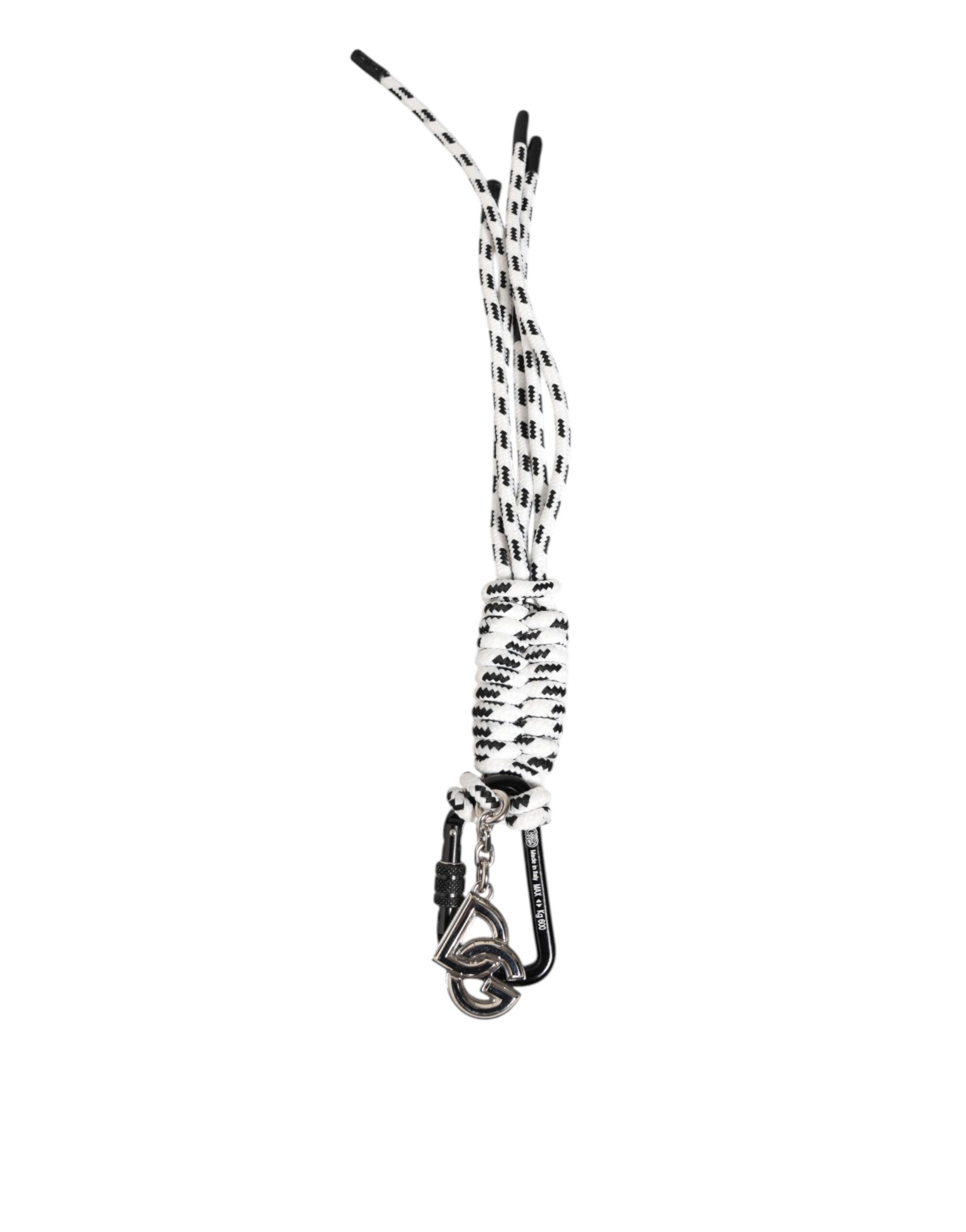 Dolce & Gabbana Black White Polyester Tape String DG Logo Keychain Keyring
