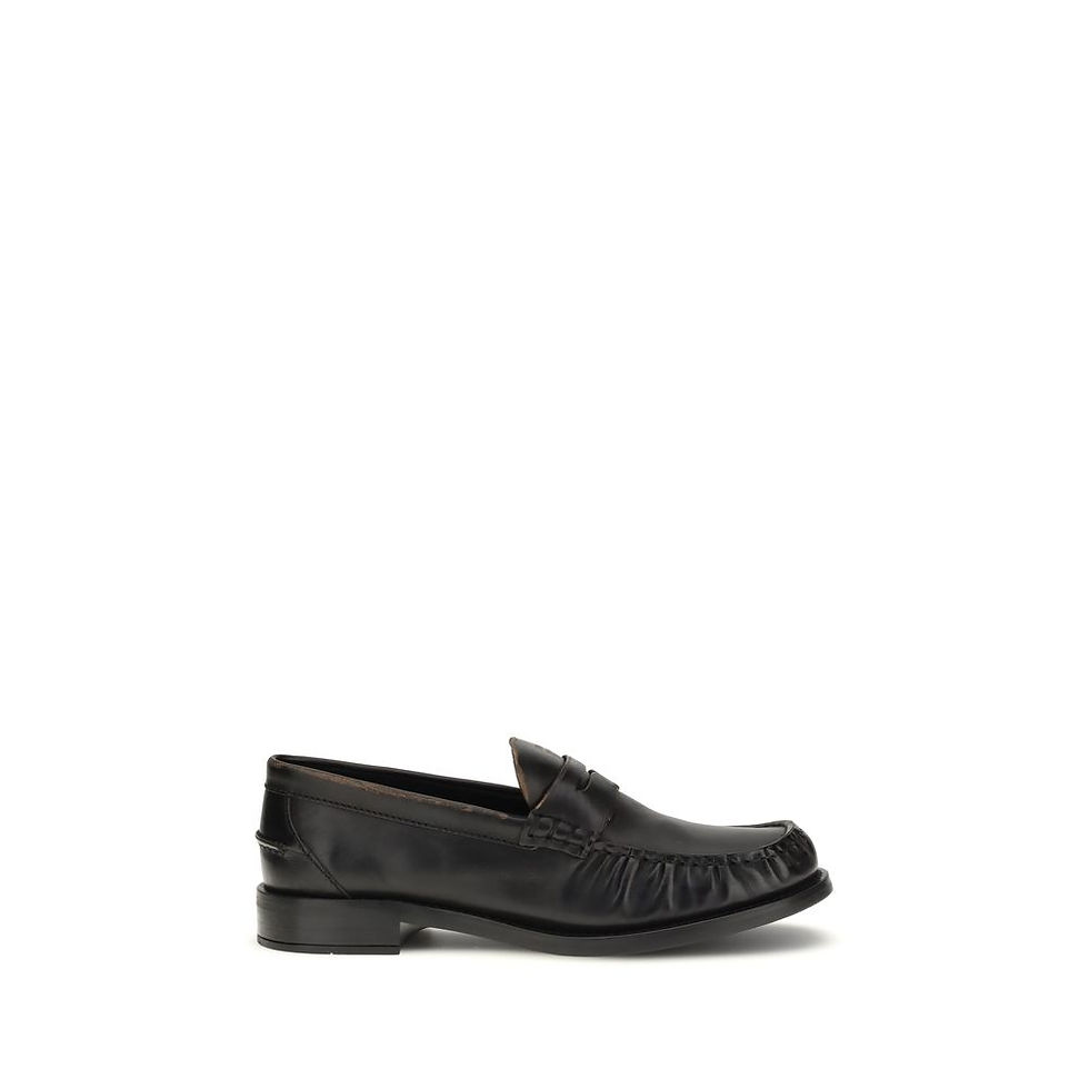 Thumbnail: Prada Black Calf Leather Bos Taurus Slip-On Loafers