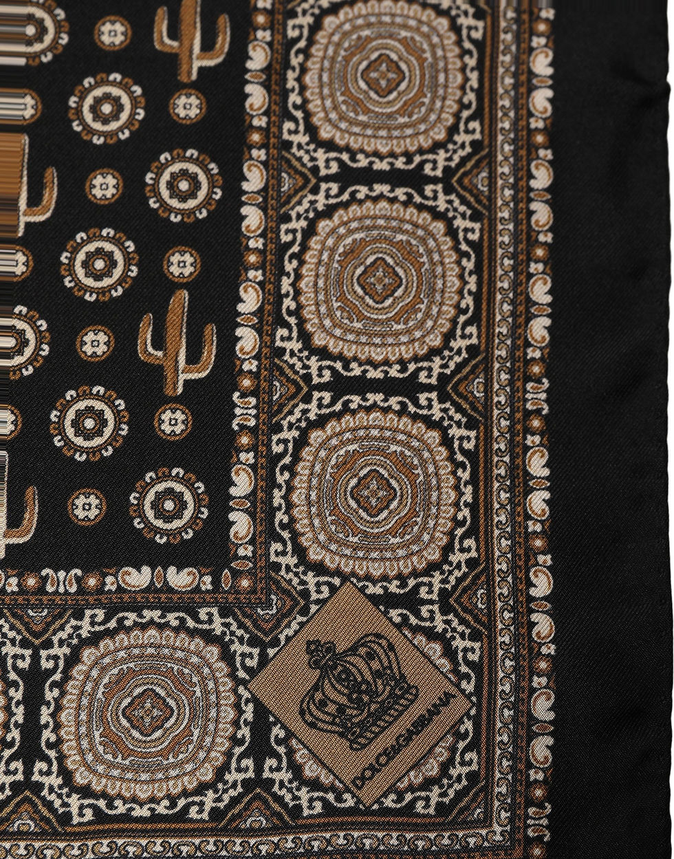 Thumbnail: Dolce & Gabbana Black Cactus Silk Pocket Square Foulard Scarf