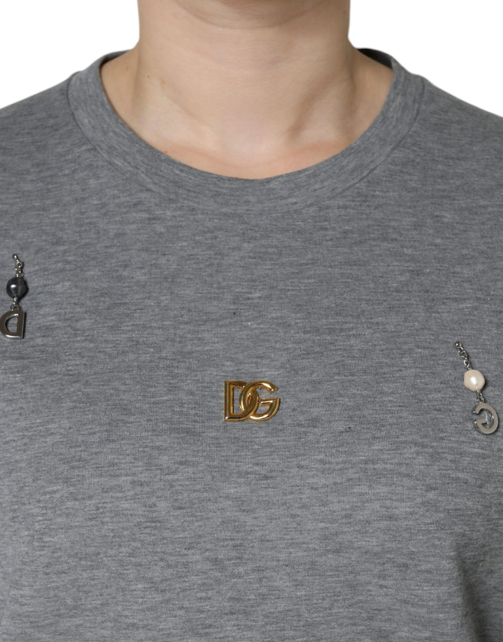 Thumbnail: Dolce & Gabbana Gray Cotton Blend Embellished Tee T-shirt
