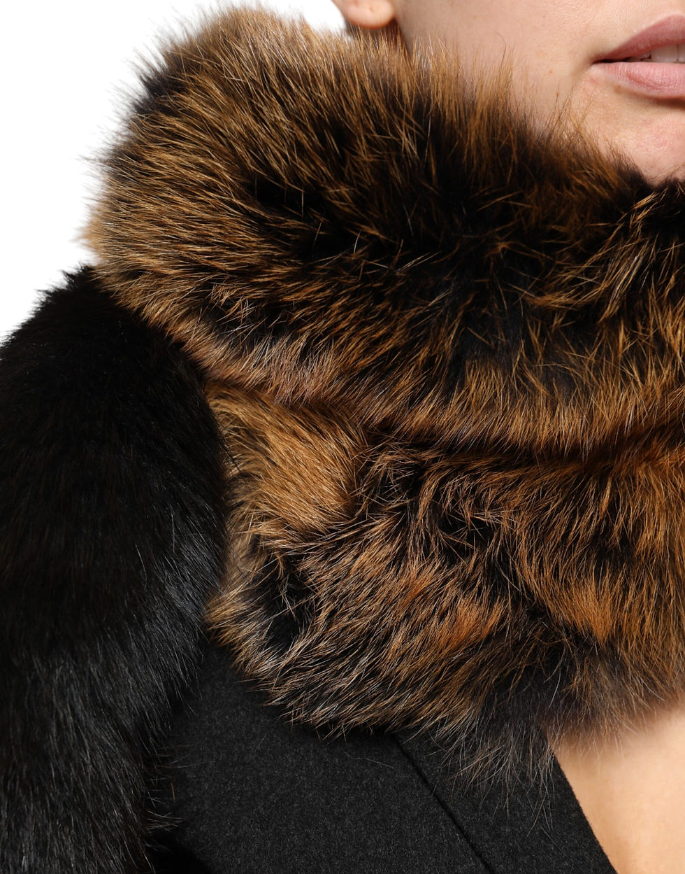 Thumbnail: Dolce & Gabbana Brown Red Fox Fur Neck Cashmere Warmer Scarf