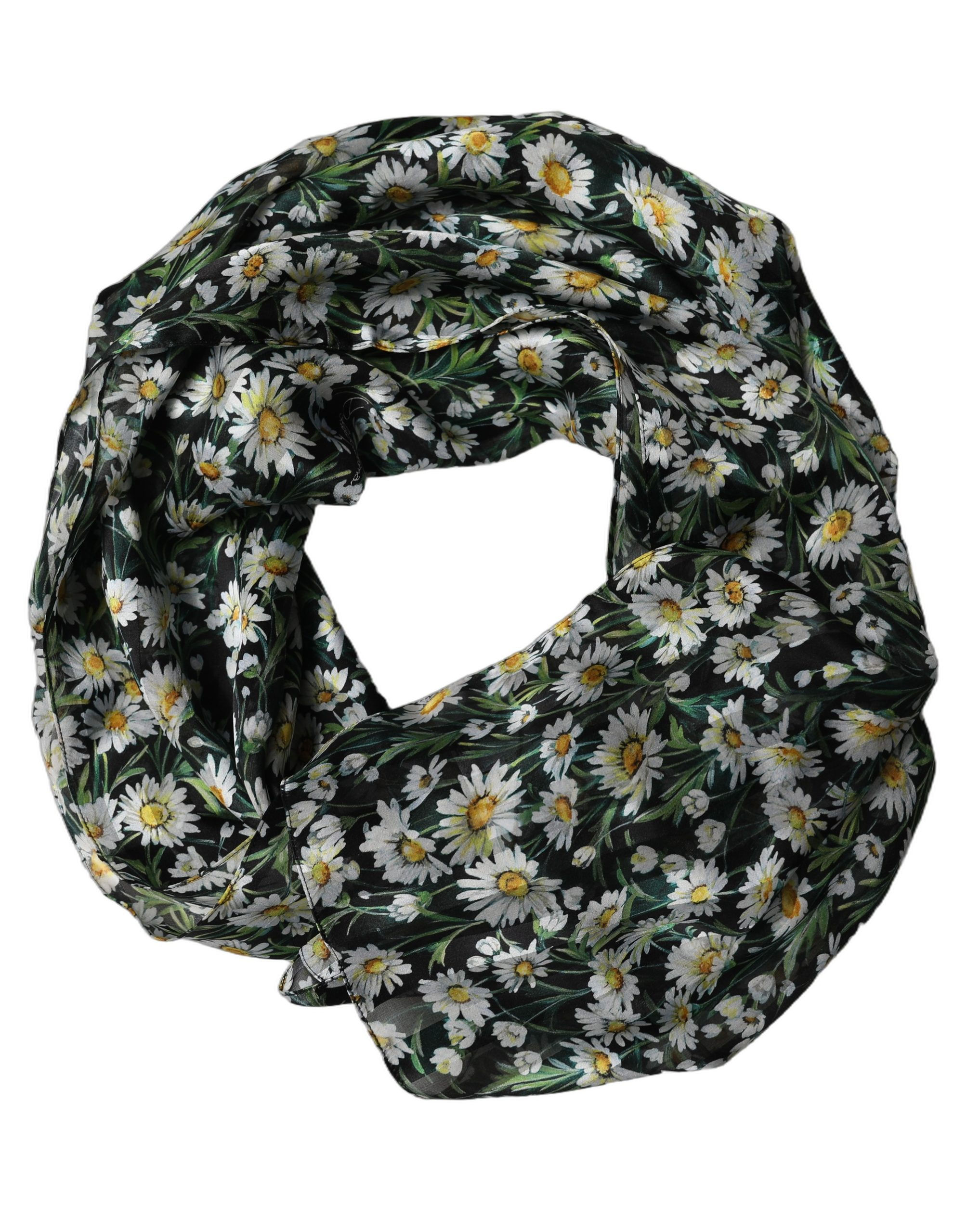 Dolce & Gabbana Black Floral Daisy Square Foulard Scarf