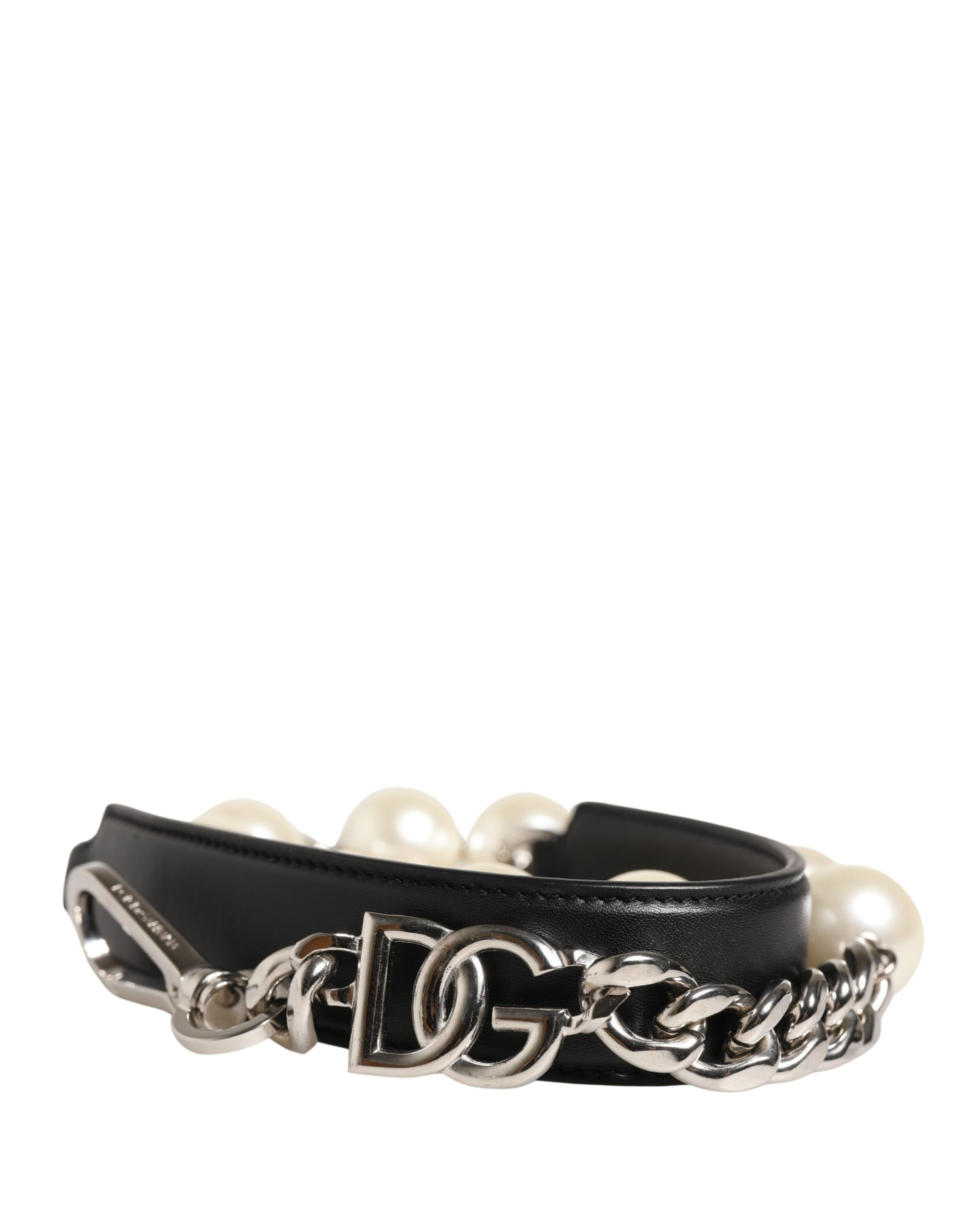 Dolce & Gabbana Black Leather Silver Chain Bag Accessory Shoulder Strap