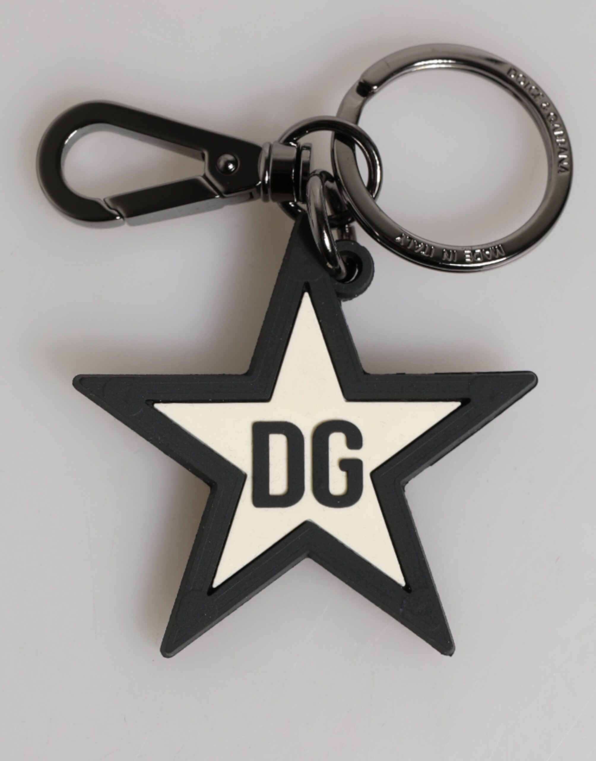 Dolce & Gabbana White Black DG Logo Star Rubber Men's Keychain Keyring