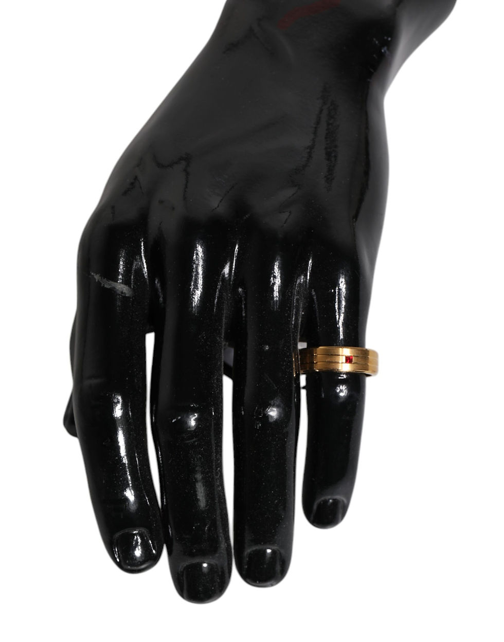 Thumbnail: Dolce & Gabbana Gold Tone Brass Red Crystal DG Logo Ring