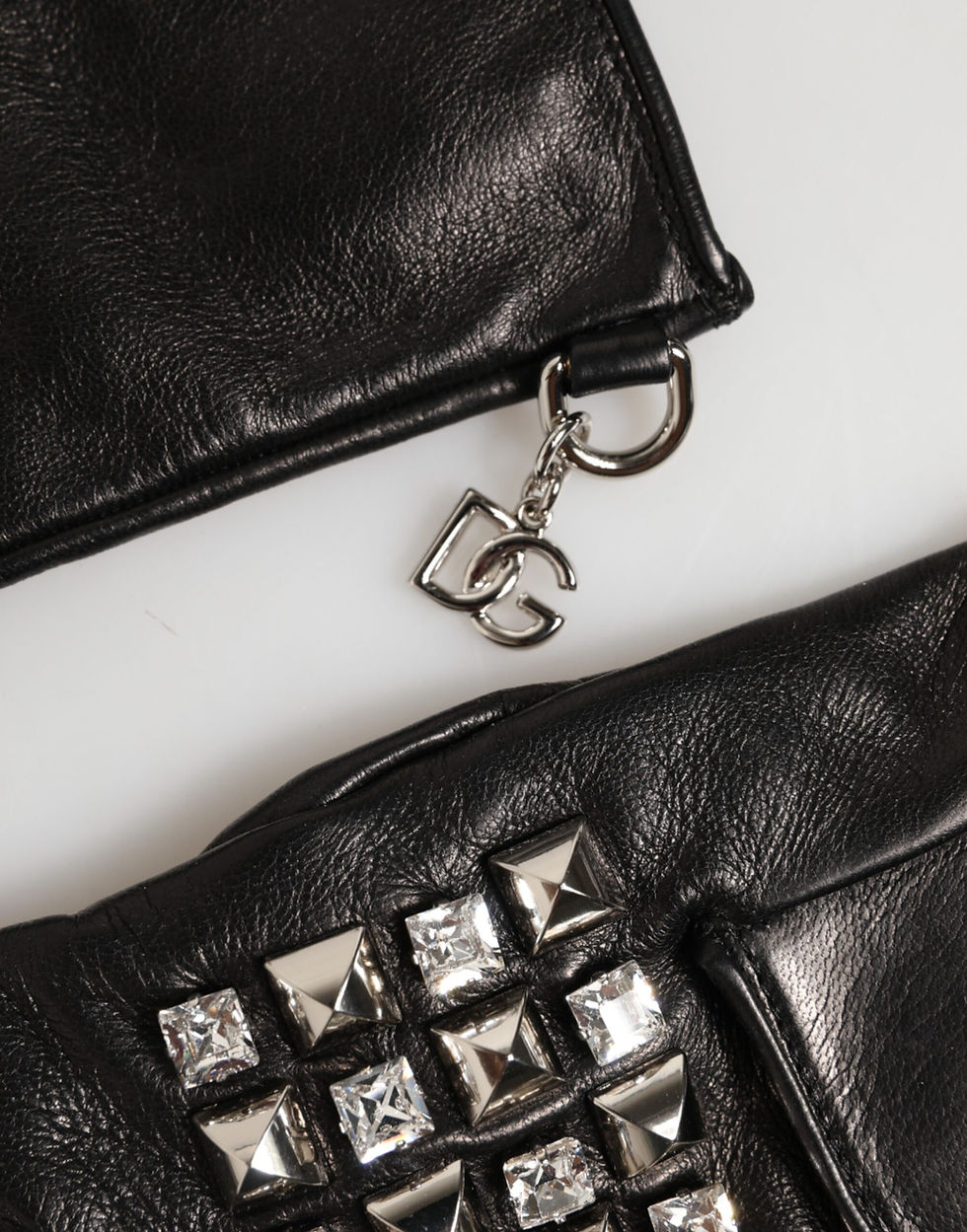 Thumbnail: Dolce & Gabbana Black Leather Studded Fingerless Hand Mitten Men Gloves