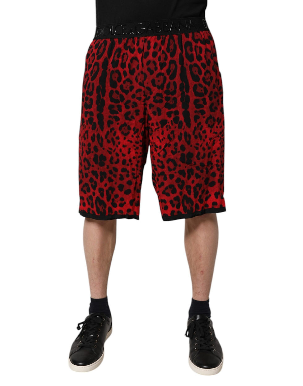 Thumbnail: Dolce & Gabbana Red Leopard Print Viscose Bermuda Shorts