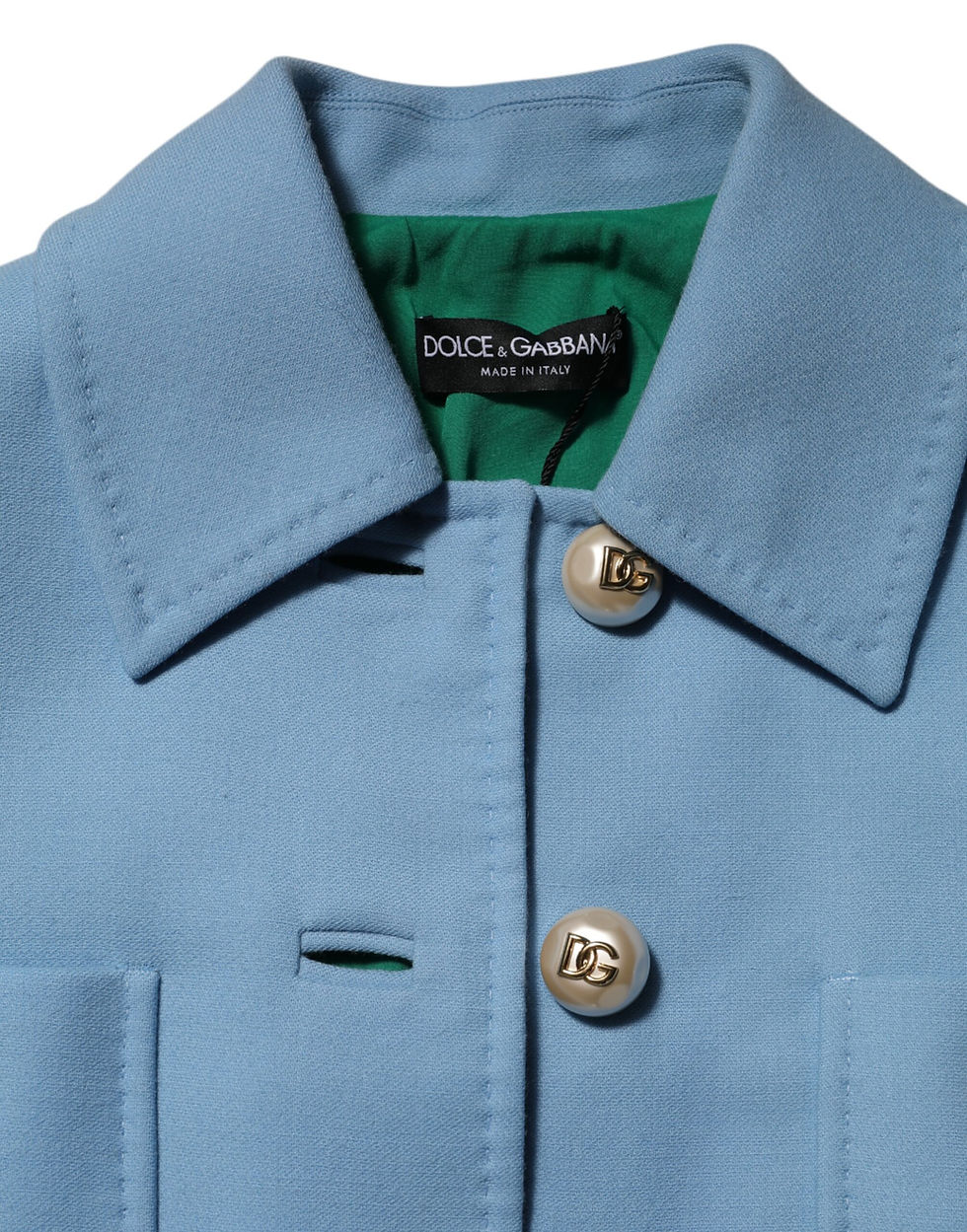 Thumbnail: Dolce & Gabbana Blue Buttoned Down Trench Coat Jacket