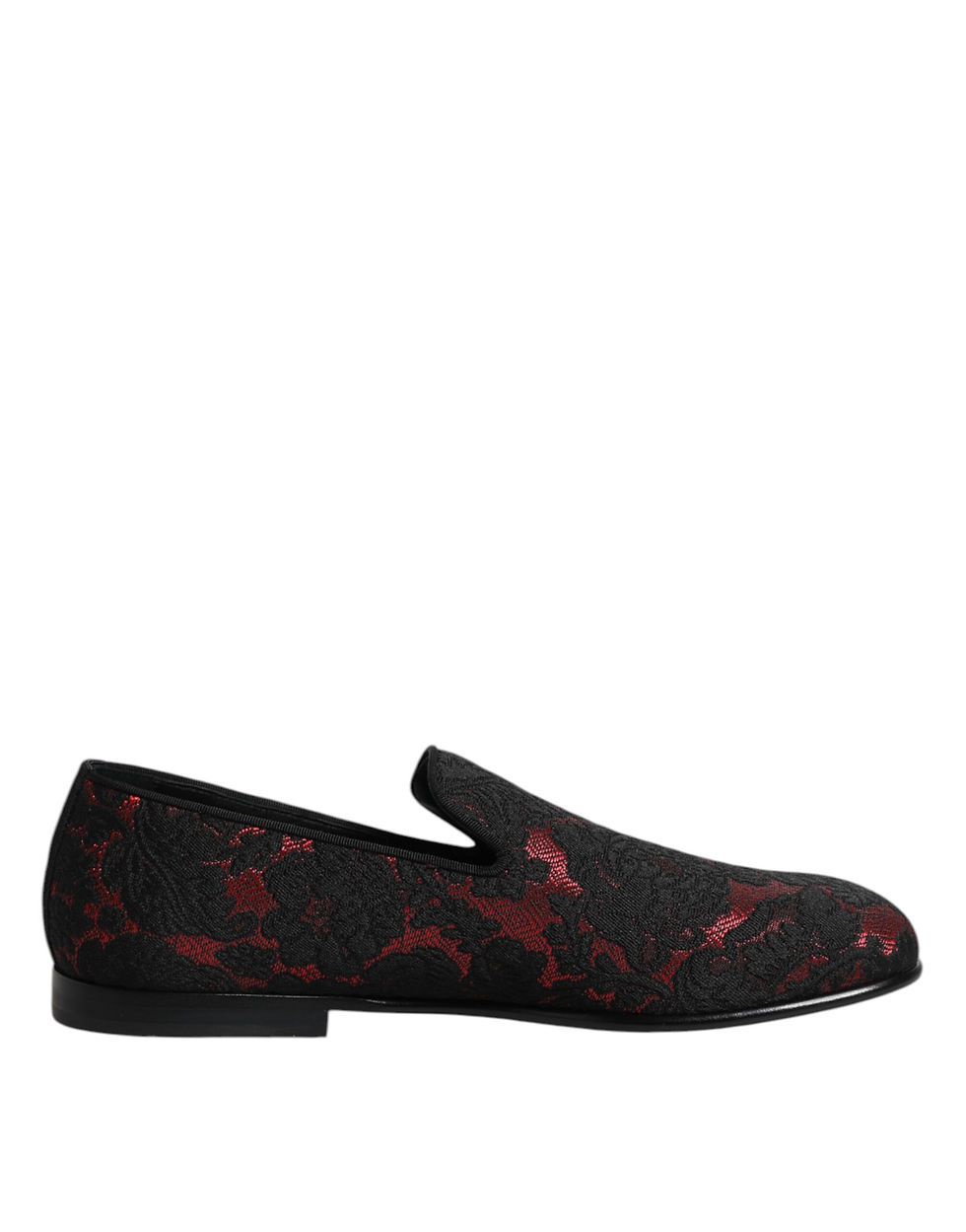 Thumbnail: Dolce & Gabbana Red Black Jacquard Slip On Loafers Shoes
