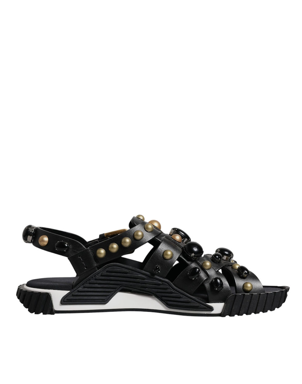 Thumbnail: Dolce & Gabbana Black Leather Studded Slides Sandals Shoes