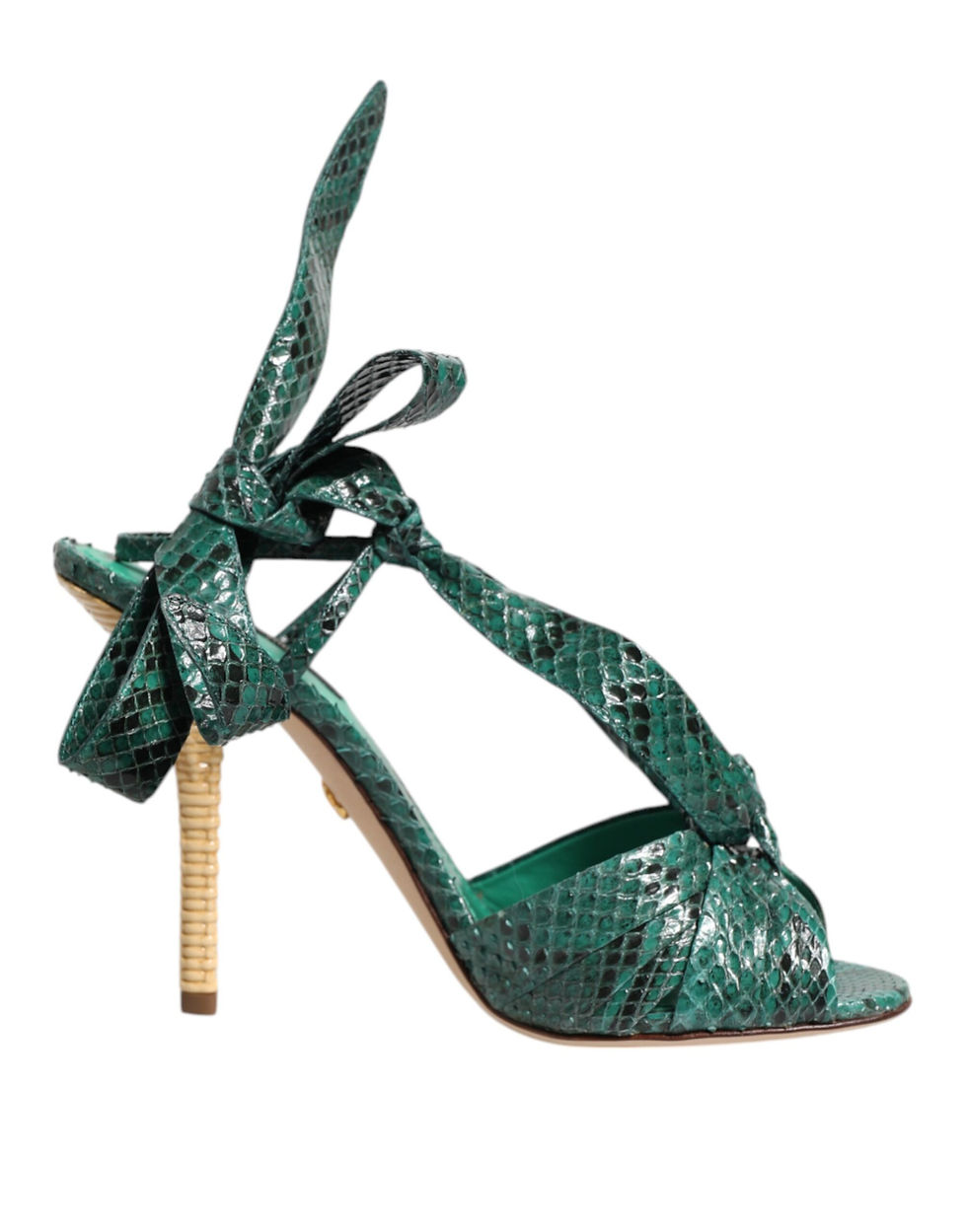 Thumbnail: Dolce & Gabbana Green Python Leather Heels Sandals Shoes