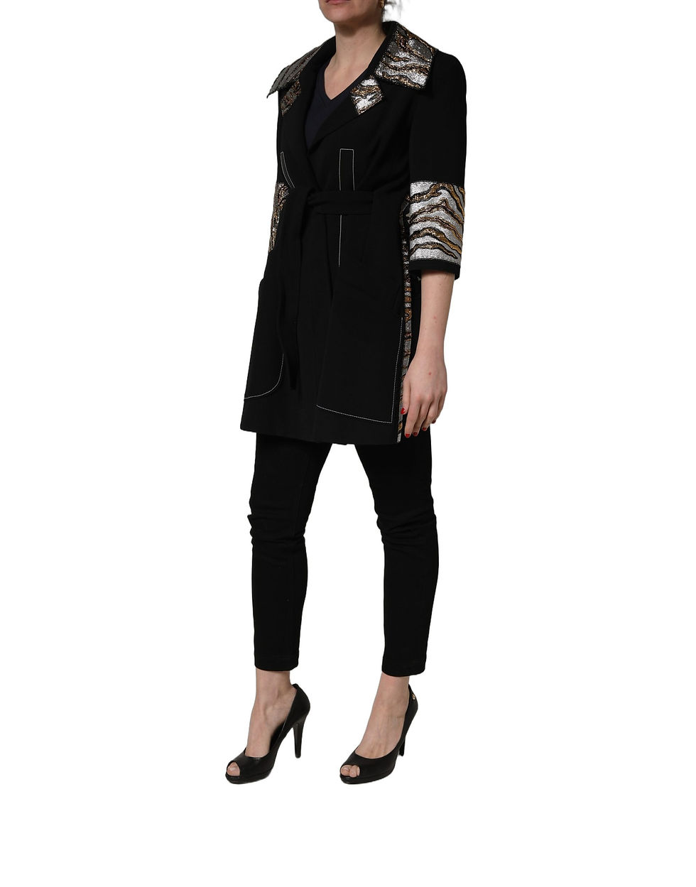 Thumbnail: Dolce & Gabbana Black Single-Breasted Brocade Coat Jacket