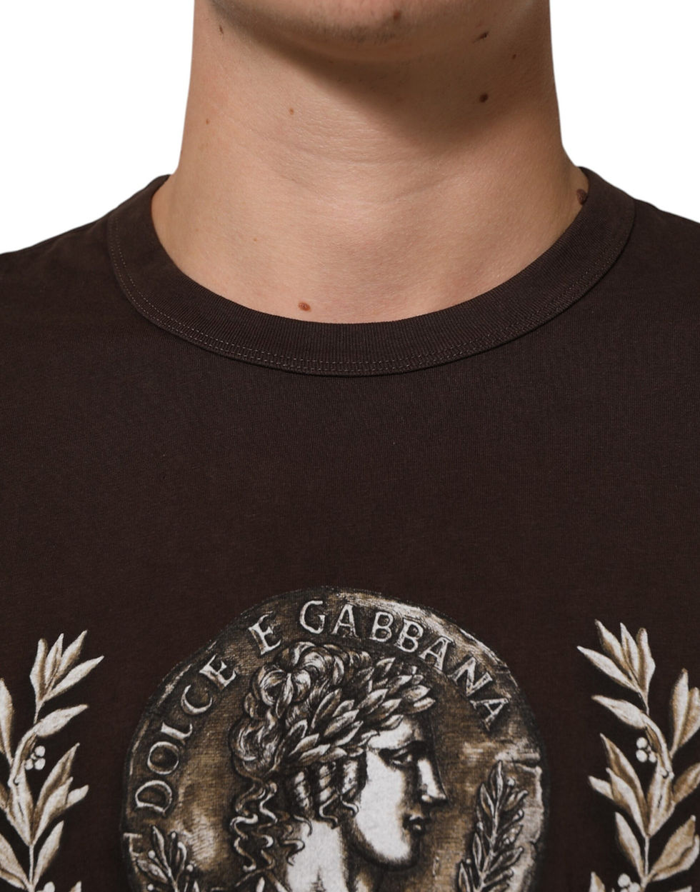 Thumbnail: Dolce & Gabbana Brown Coin Laurel Print Men Crew Neck T-shirt