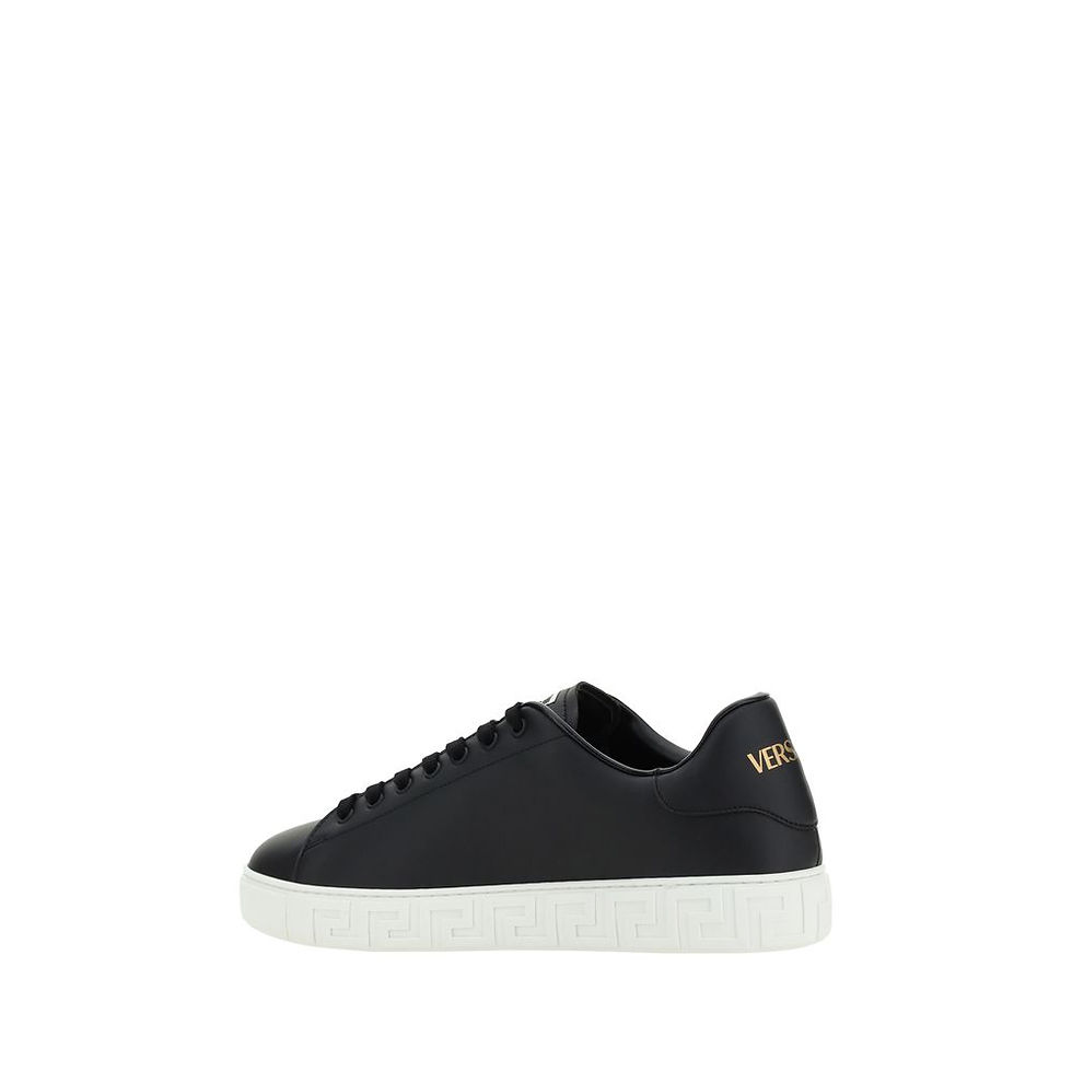 Thumbnail: Versace Black Calf Leather Bos Taurus Low Top Sneakers