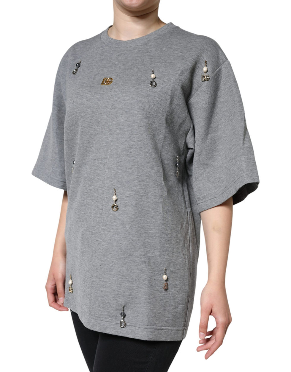 Thumbnail: Dolce & Gabbana Gray Cotton Blend Embellished Tee T-shirt