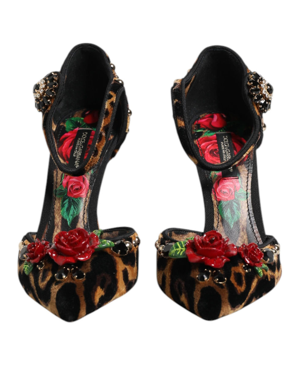 Thumbnail: Dolce & Gabbana Brown Leopard Crystal Roses Pumps Shoes