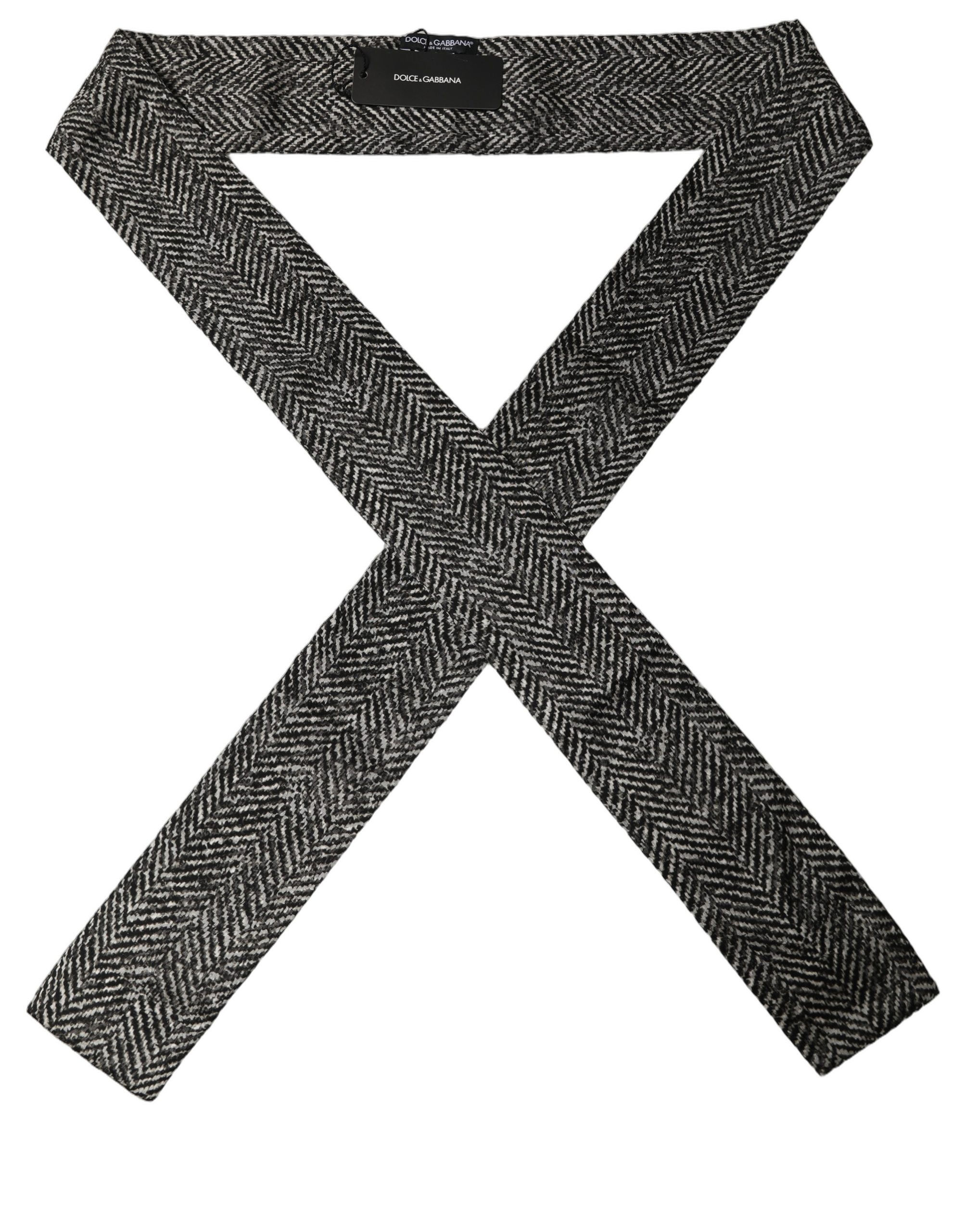 Dolce & Gabbana Black White Herringbone Tweed Shawl Scarf