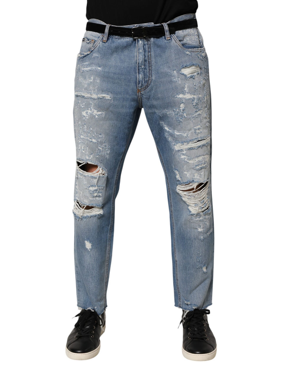 Thumbnail: Dolce & Gabbana Blue Distressed Ripped Denim Trouser Jeans