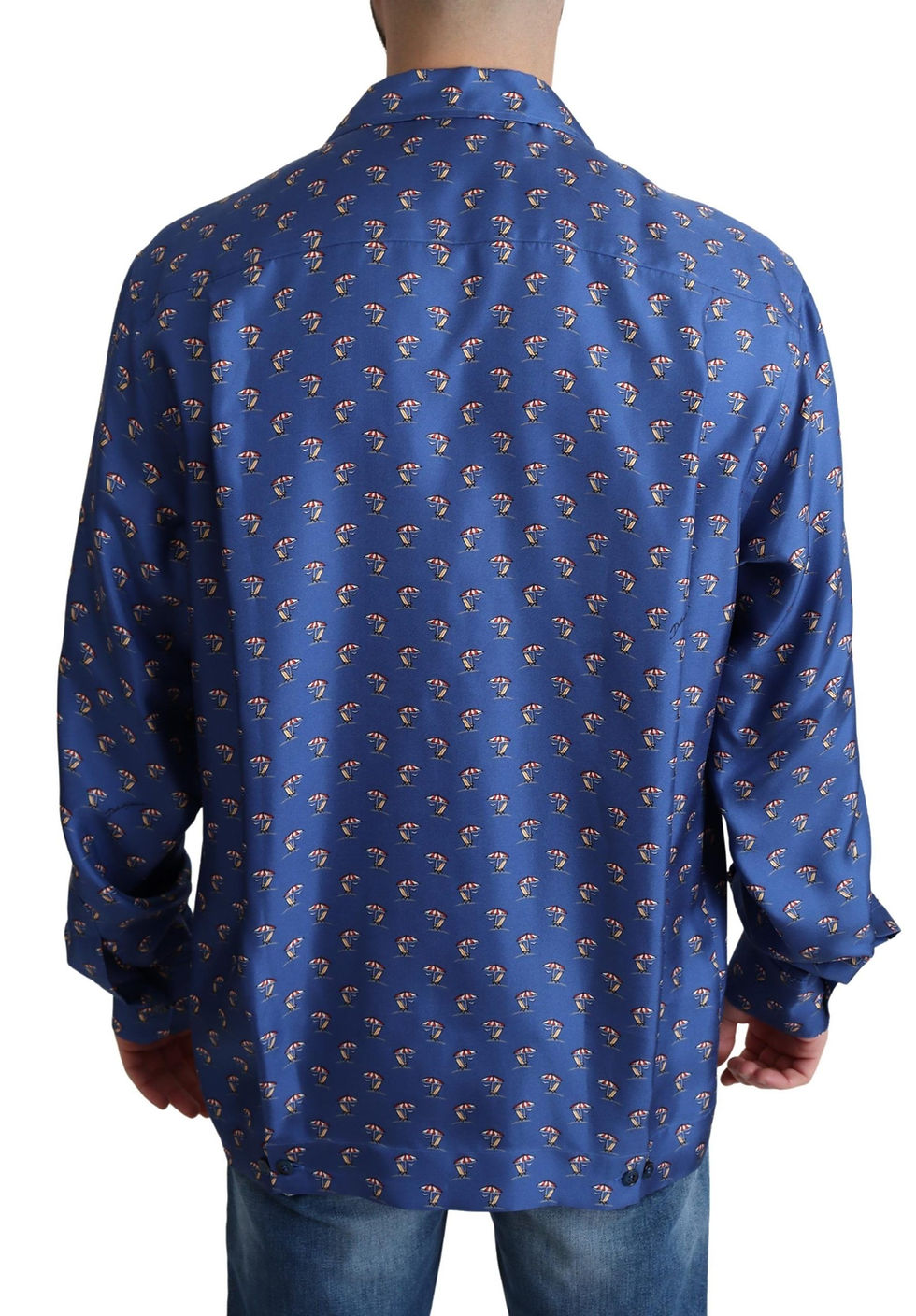 Thumbnail: Dolce & Gabbana Blue Beach Chair Umbrella Print Silk Shirt