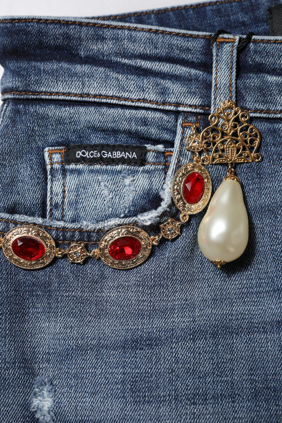 Thumbnail: Dolce & Gabbana Blue Rhinestone Embellished Denim Jeans