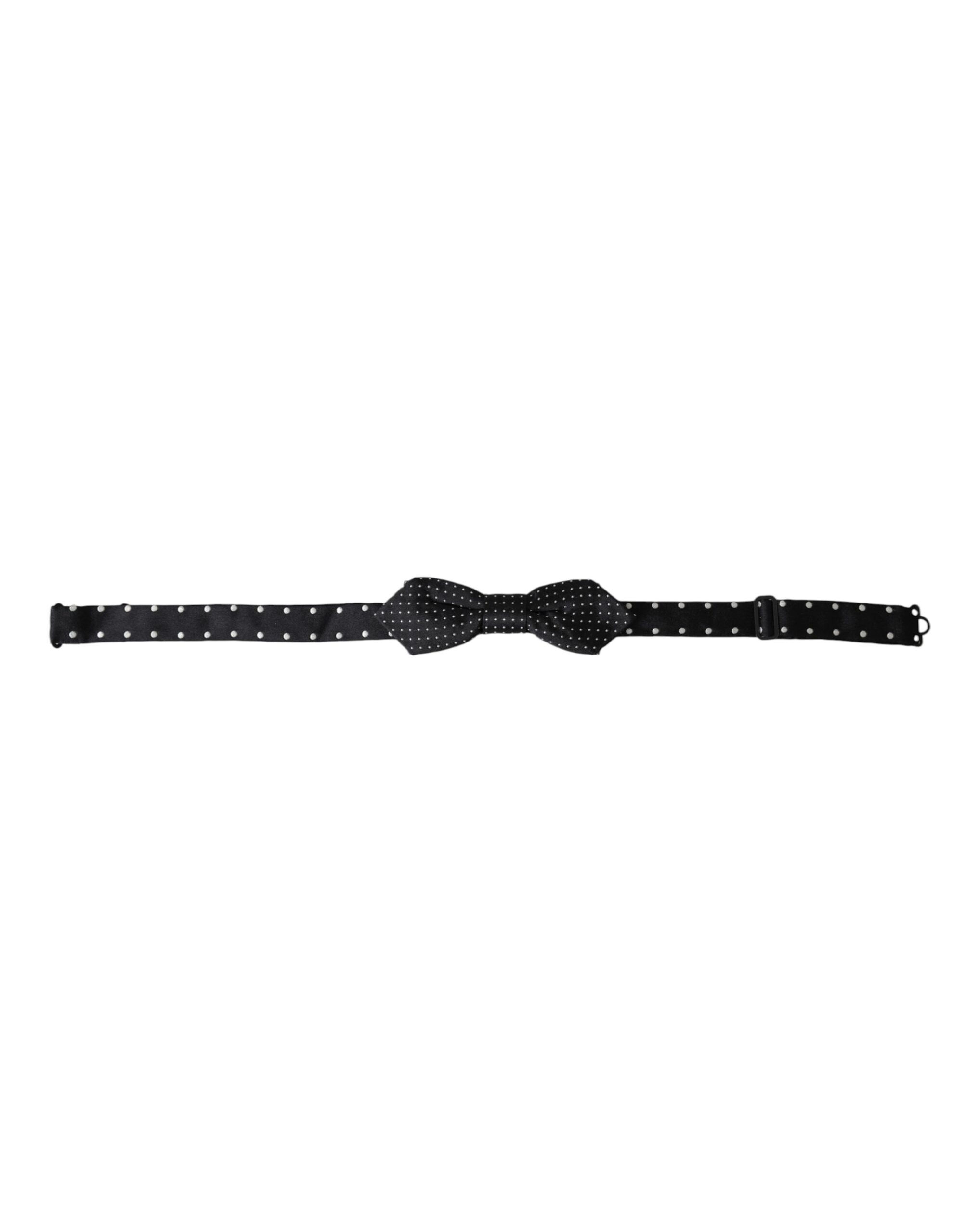 Dolce & Gabbana Dark Gray Silk Polka Dot Adjustable Neck Men Papillon Bow Tie