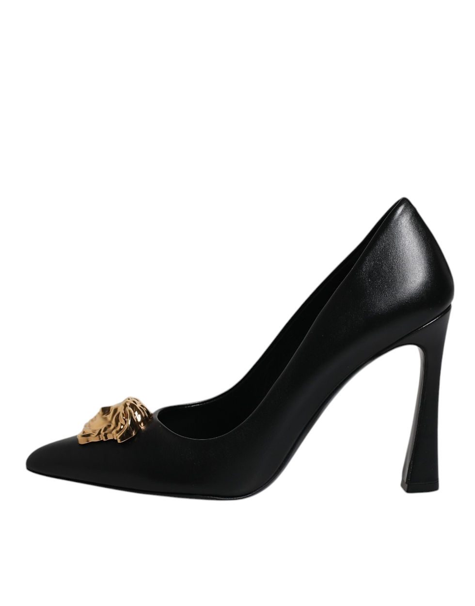 Thumbnail: Versace Black Leather Logo Plaque High Heels Pumps Shoes
