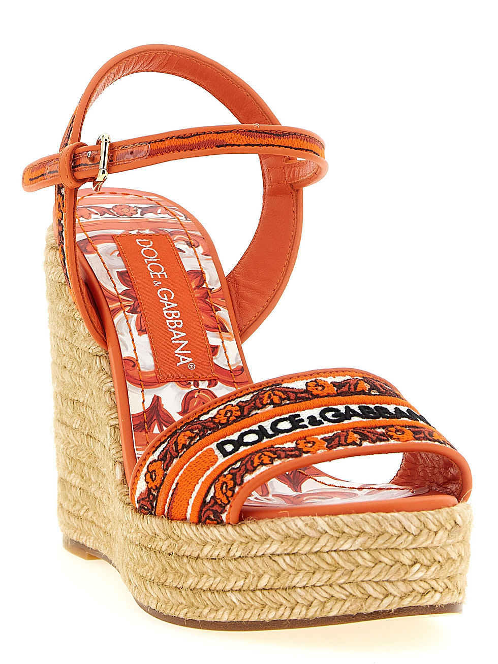 Thumbnail: Dolce & Gabbana Orange Cotton Wedge Sandals
