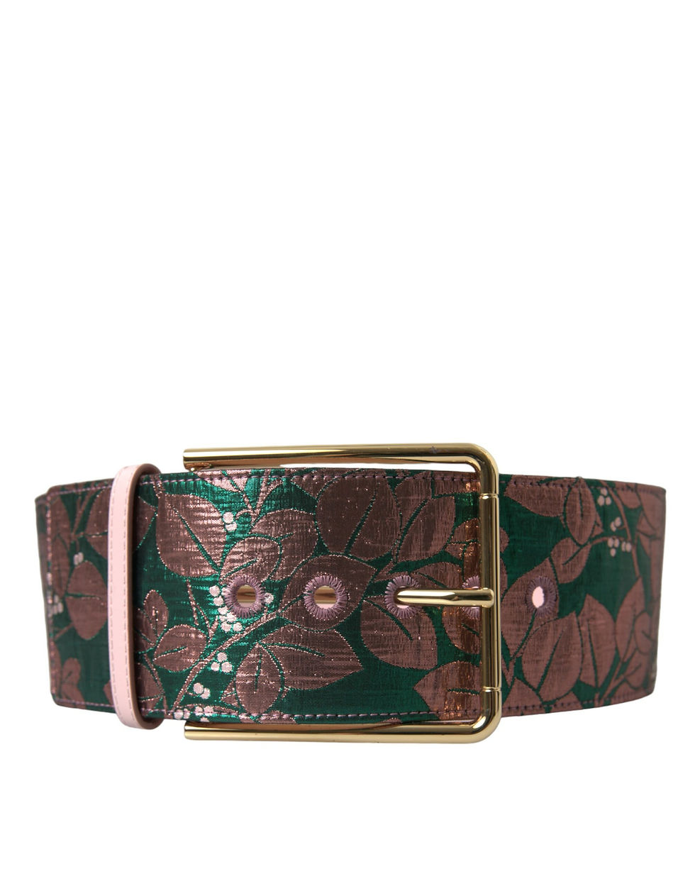 Thumbnail: Dolce & Gabbana Multicolor Floral Jacquard Lurex Gold Buckle Belt