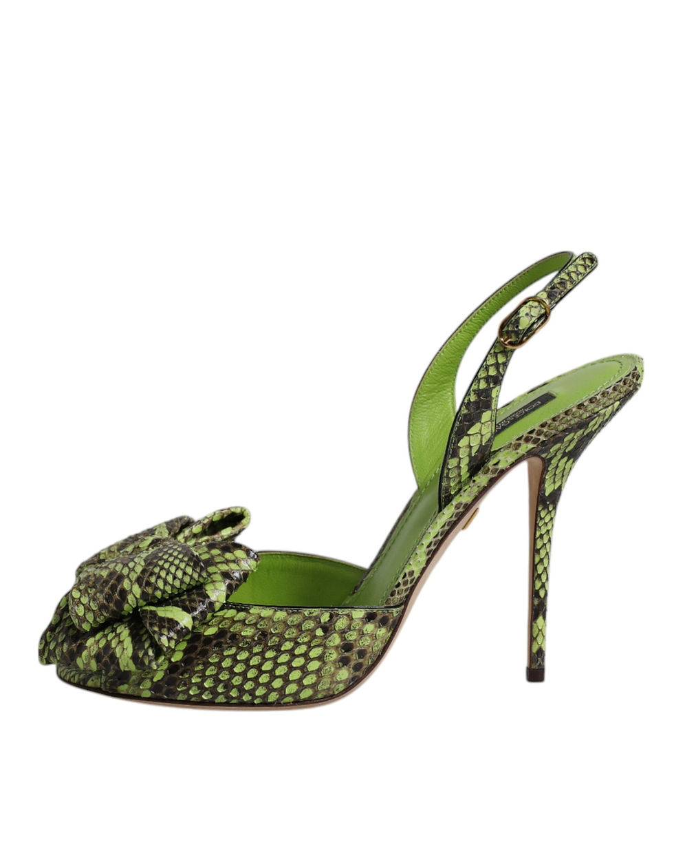 Thumbnail: Dolce & Gabbana Green Python Leather Heels Sandals Shoes