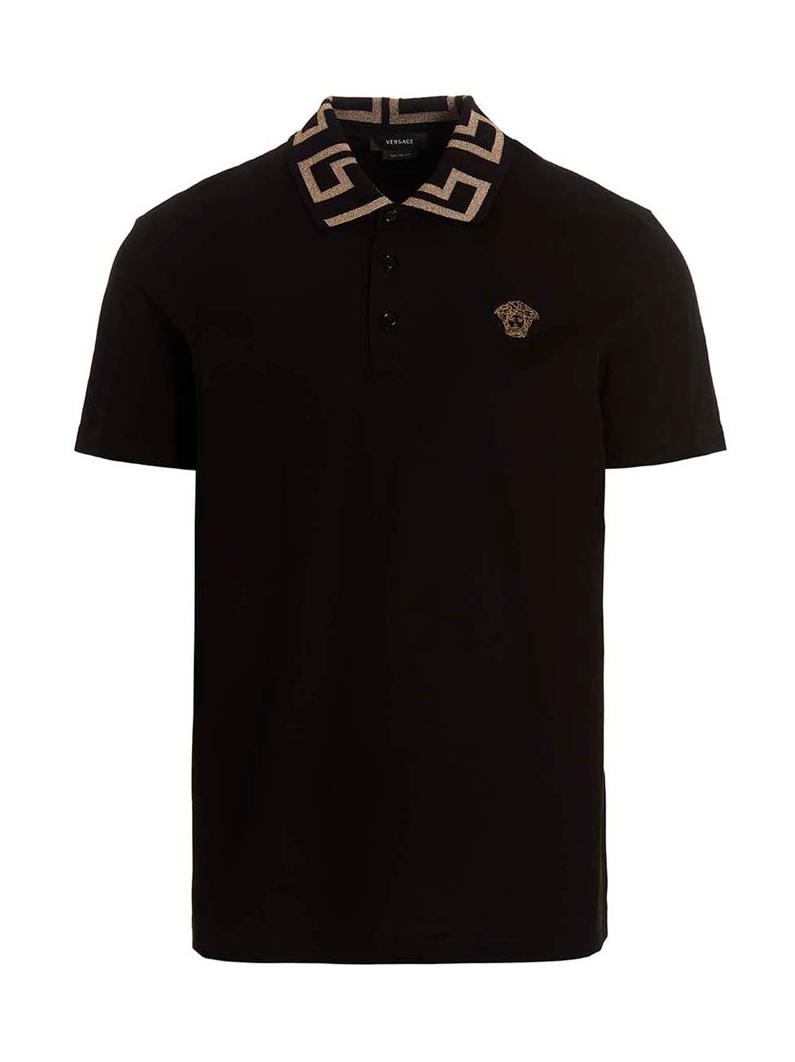 Versace Black Cotton Polo Shirt