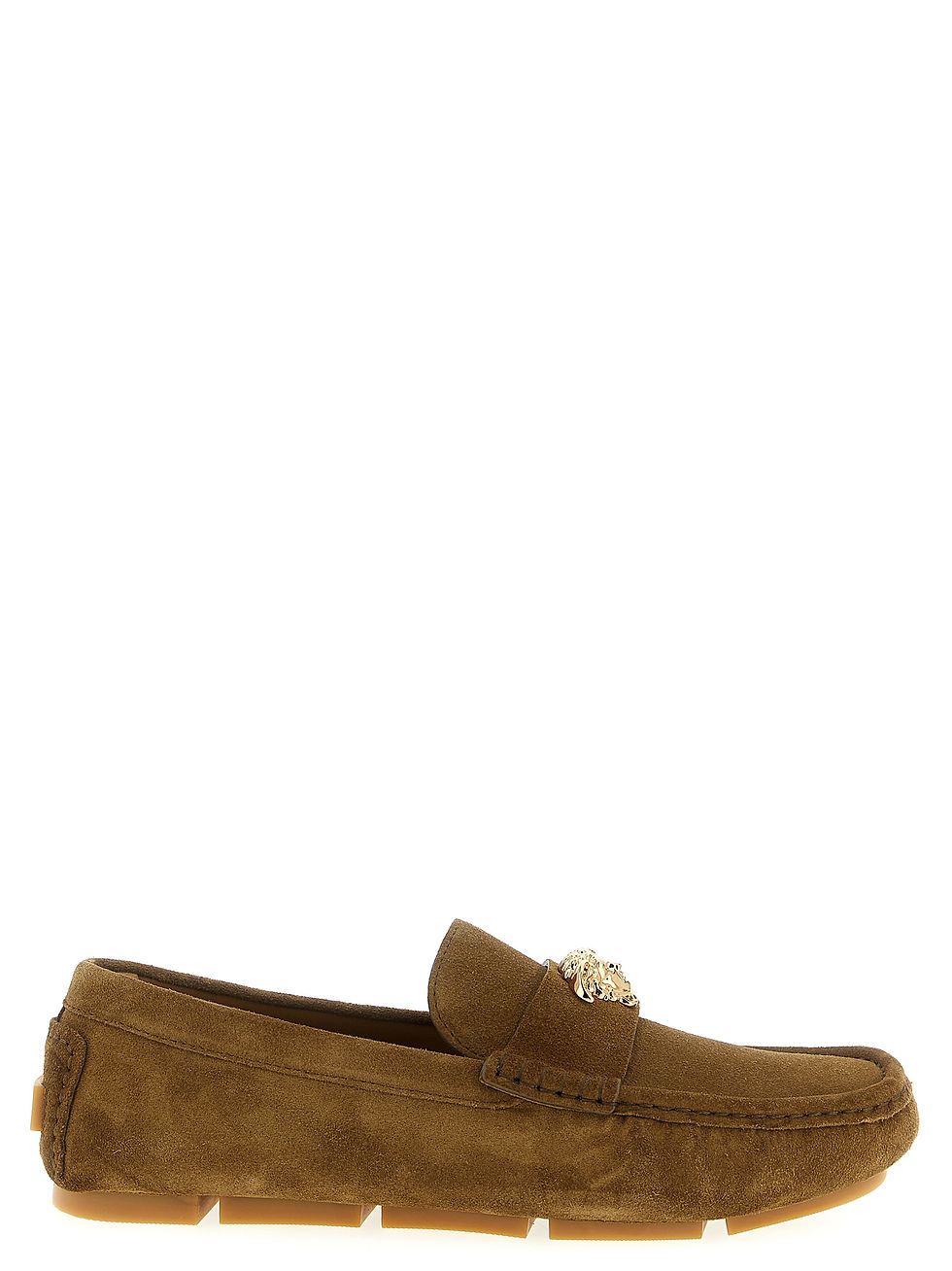 Thumbnail: Versace Brown Calfskin Slip-On Loafers
