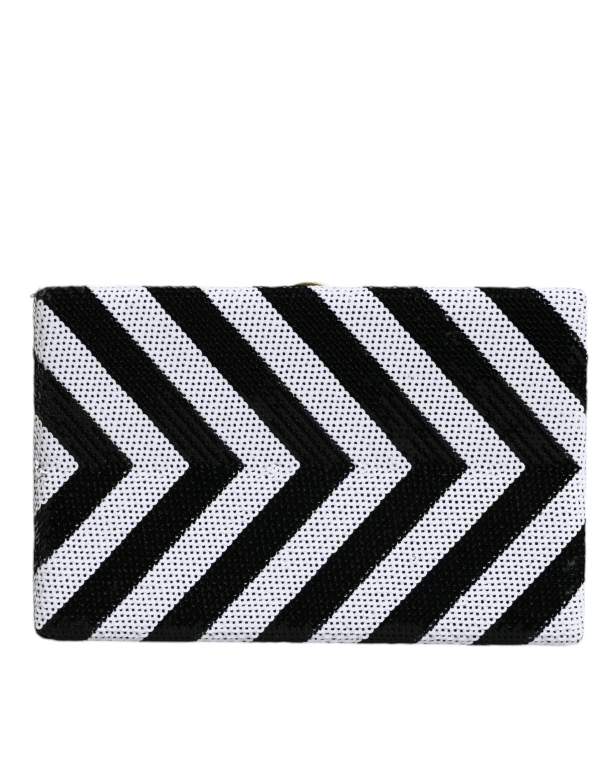 Dolce & Gabbana Black White Gold Frame Clutch Evening Party Purse Bag
