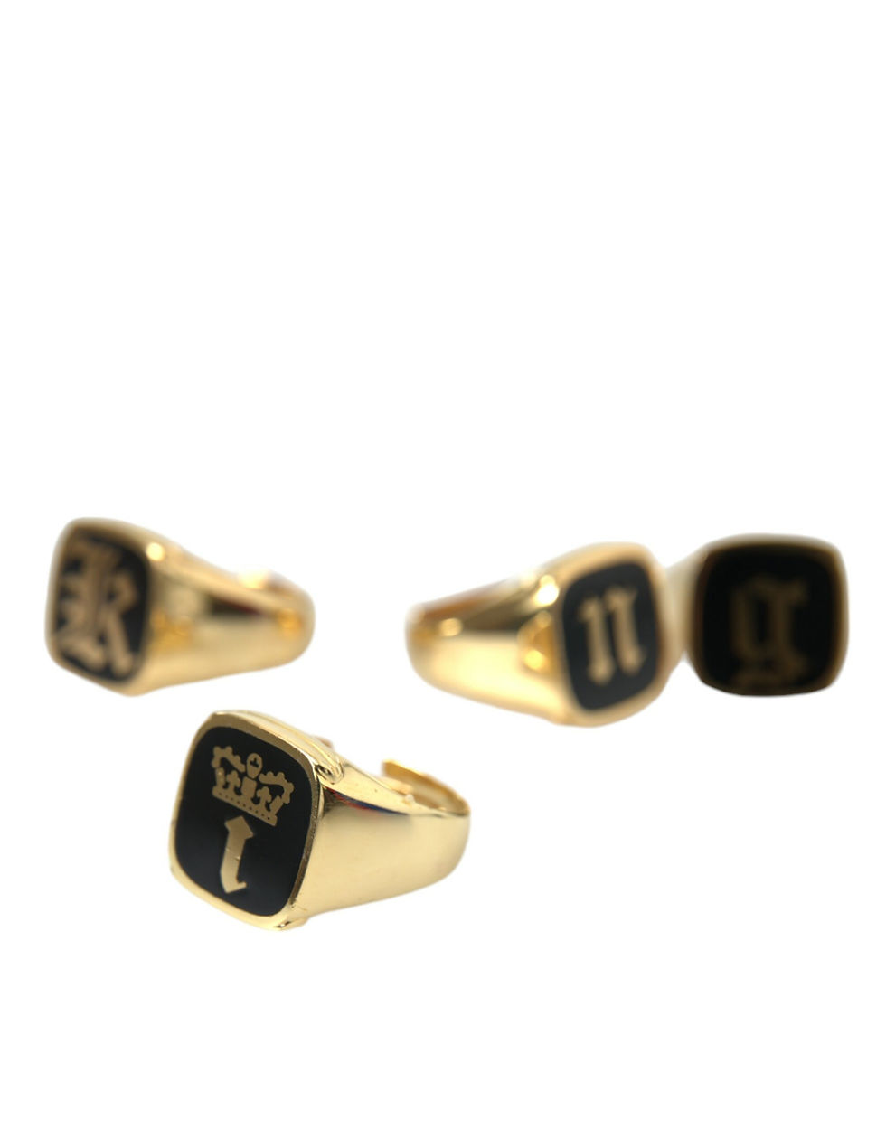 Thumbnail: Dolce & Gabbana Gold Brass KING Enamel Set of 4 Ring