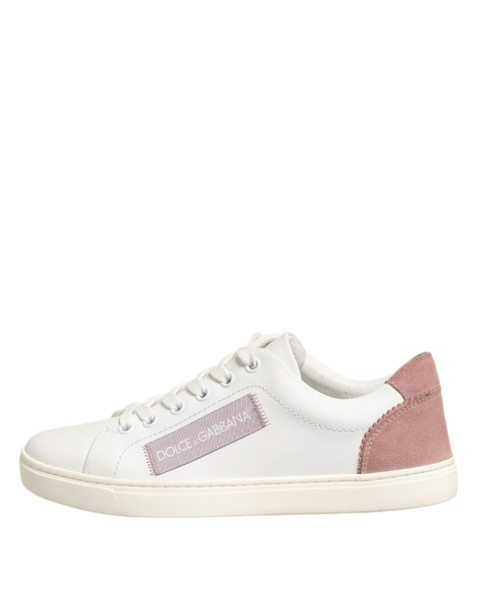 Thumbnail: Dolce & Gabbana White Pink Leather Low Top Sneakers Shoes