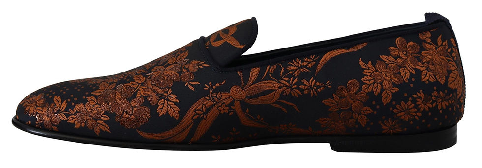 Thumbnail: Dolce & Gabbana Blue Rust Floral Slippers Loafers Shoes